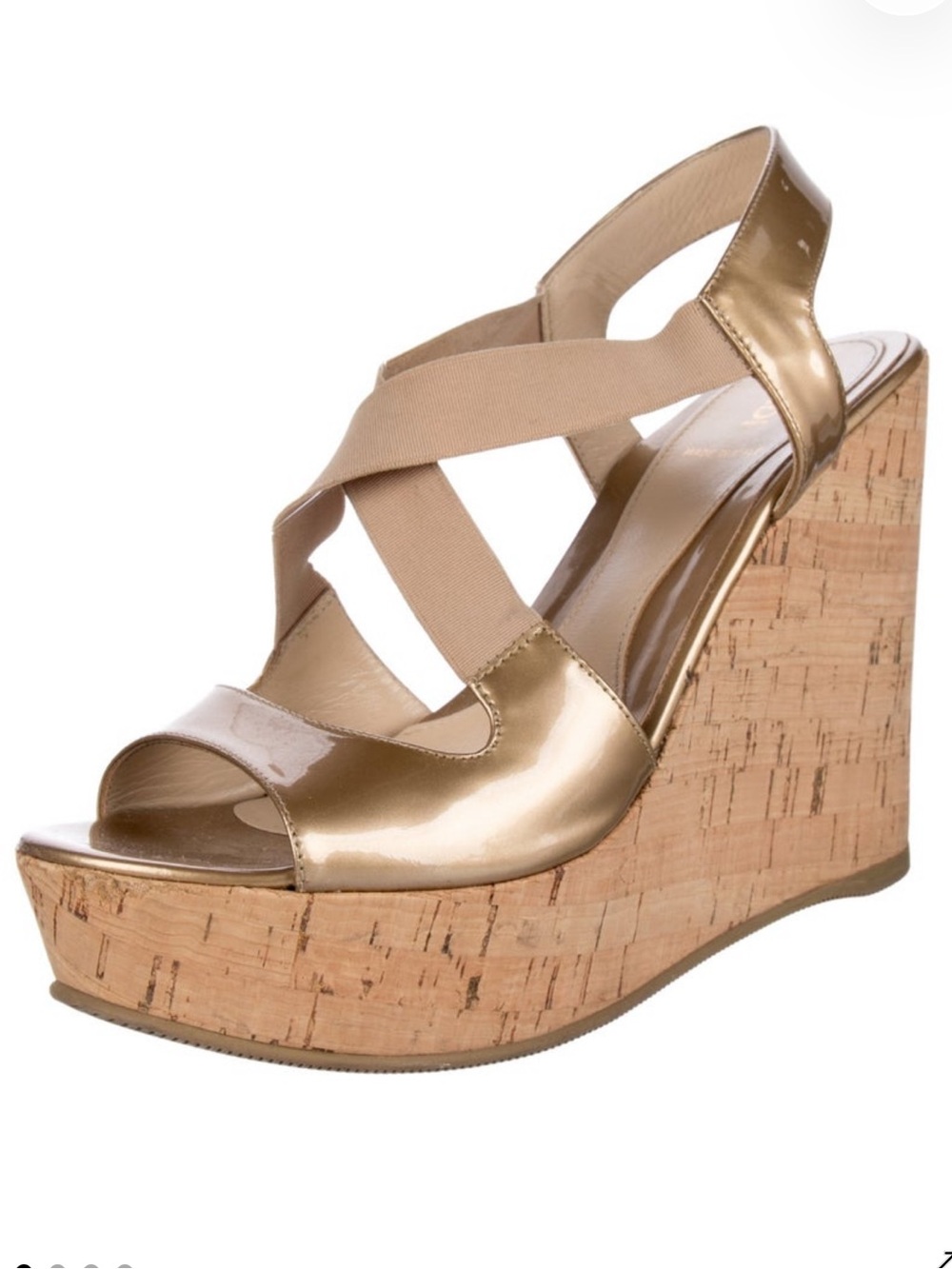 Fendi Gold Wedge Sandals with Elastic Straps